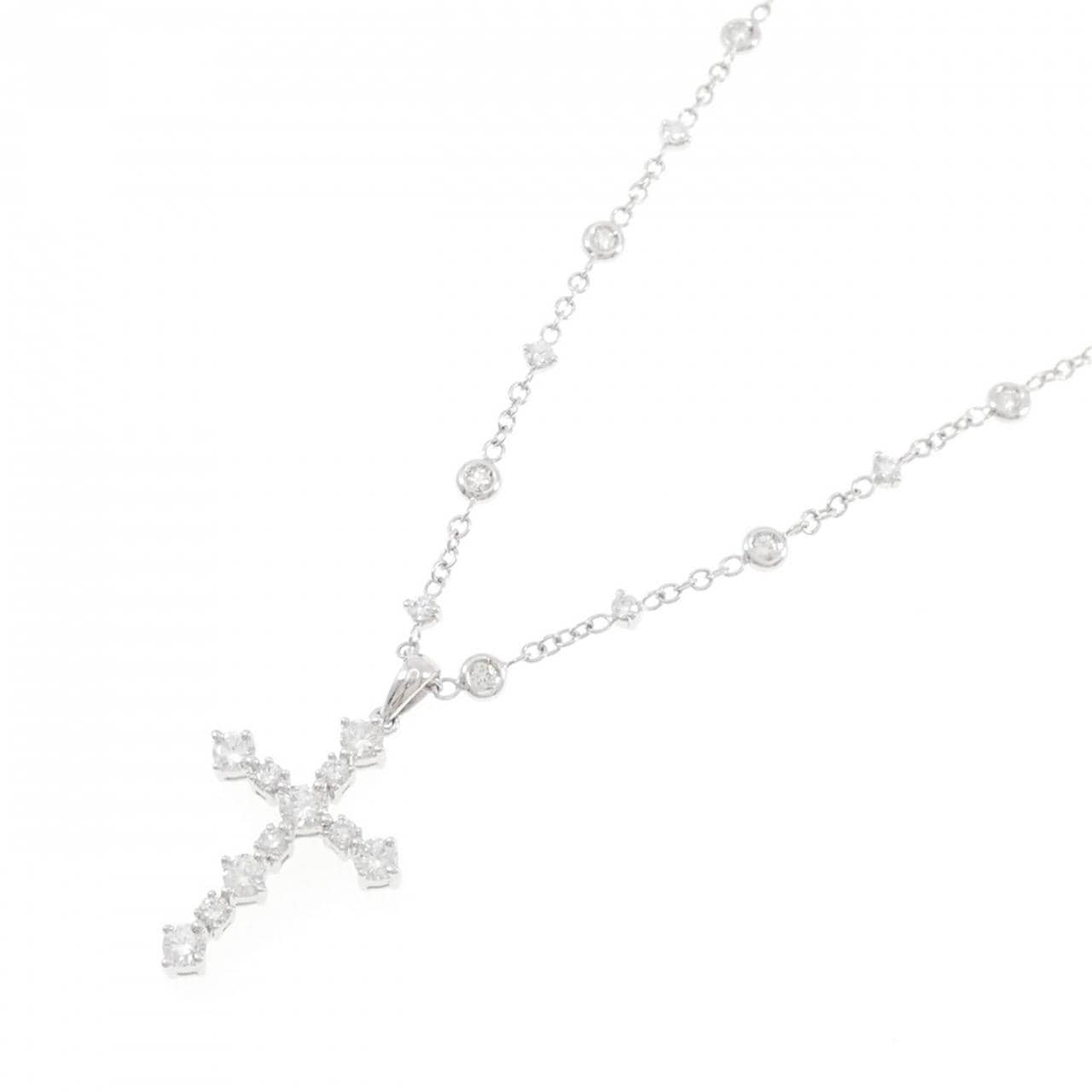 750WG クロス ダイヤモンド ネックレス