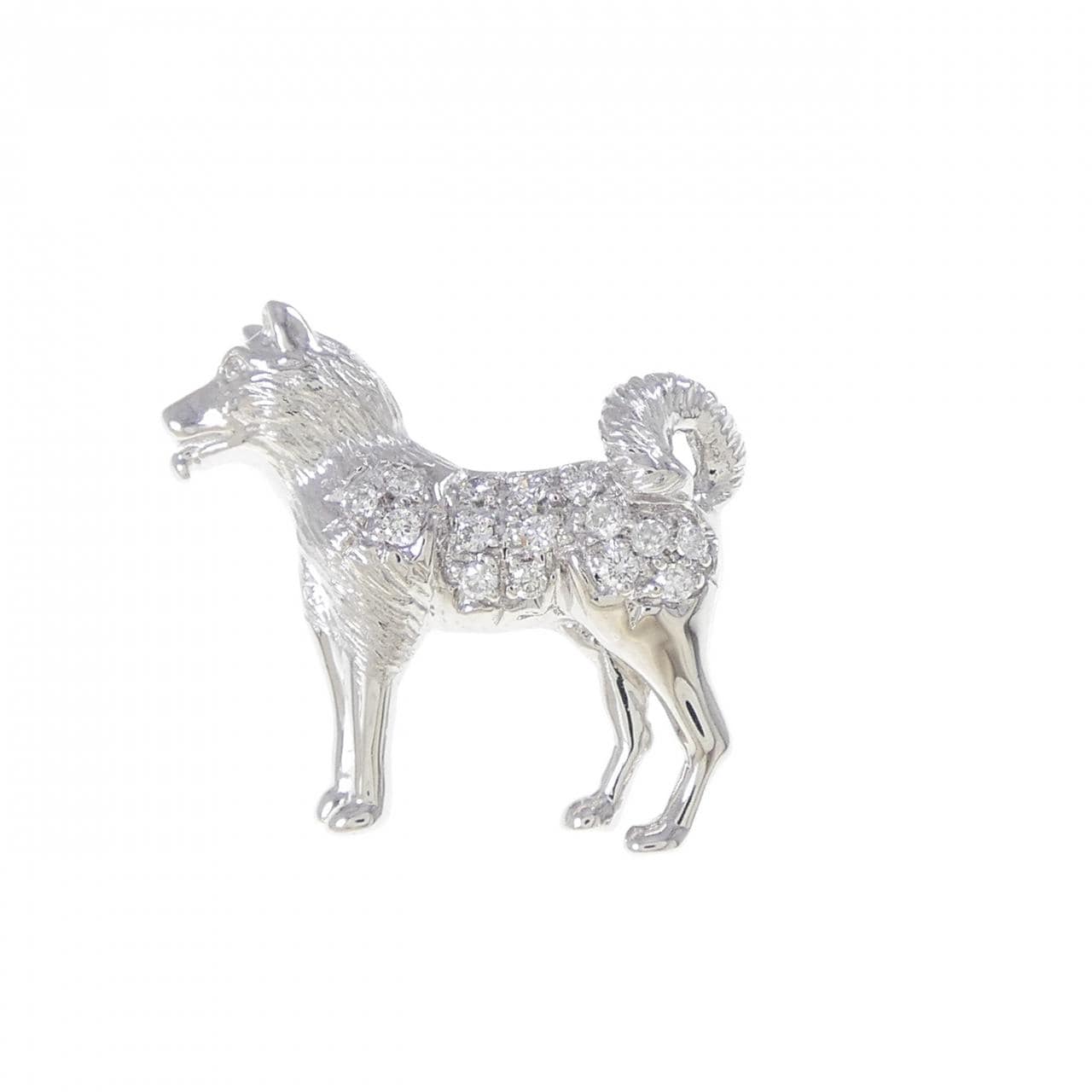 K18WG ドッグ ダイヤモンド ブローチ 0.10CT