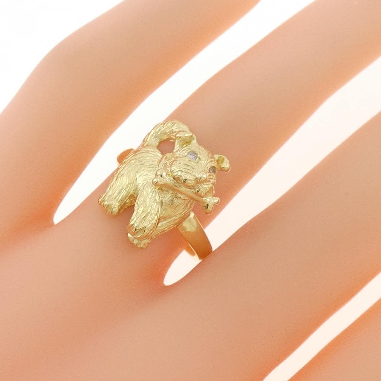K18YG ドッグ ダイヤモンド リング 0.03CT