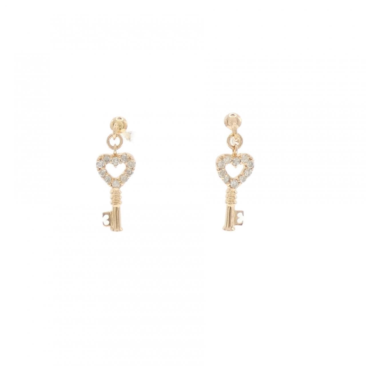 K18PG ハート×キー ダイヤモンド ピアス 0.10CT