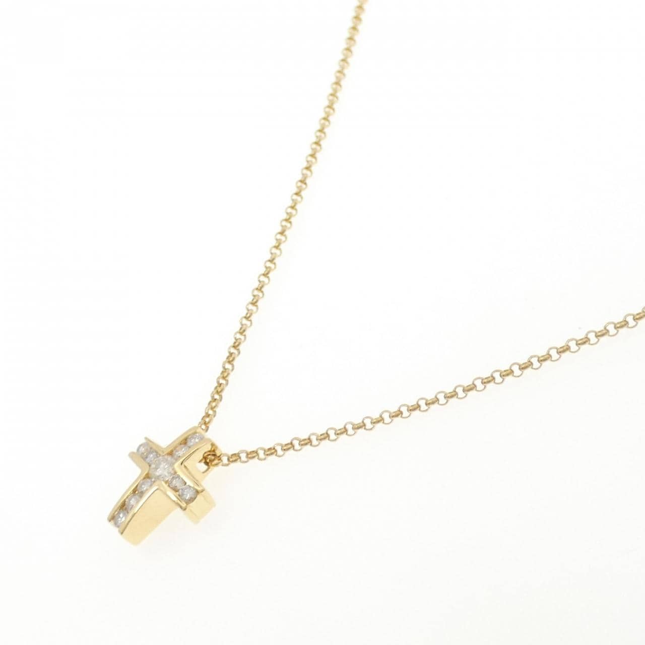 K18YG クロス ダイヤモンド ネックレス 0.45CT