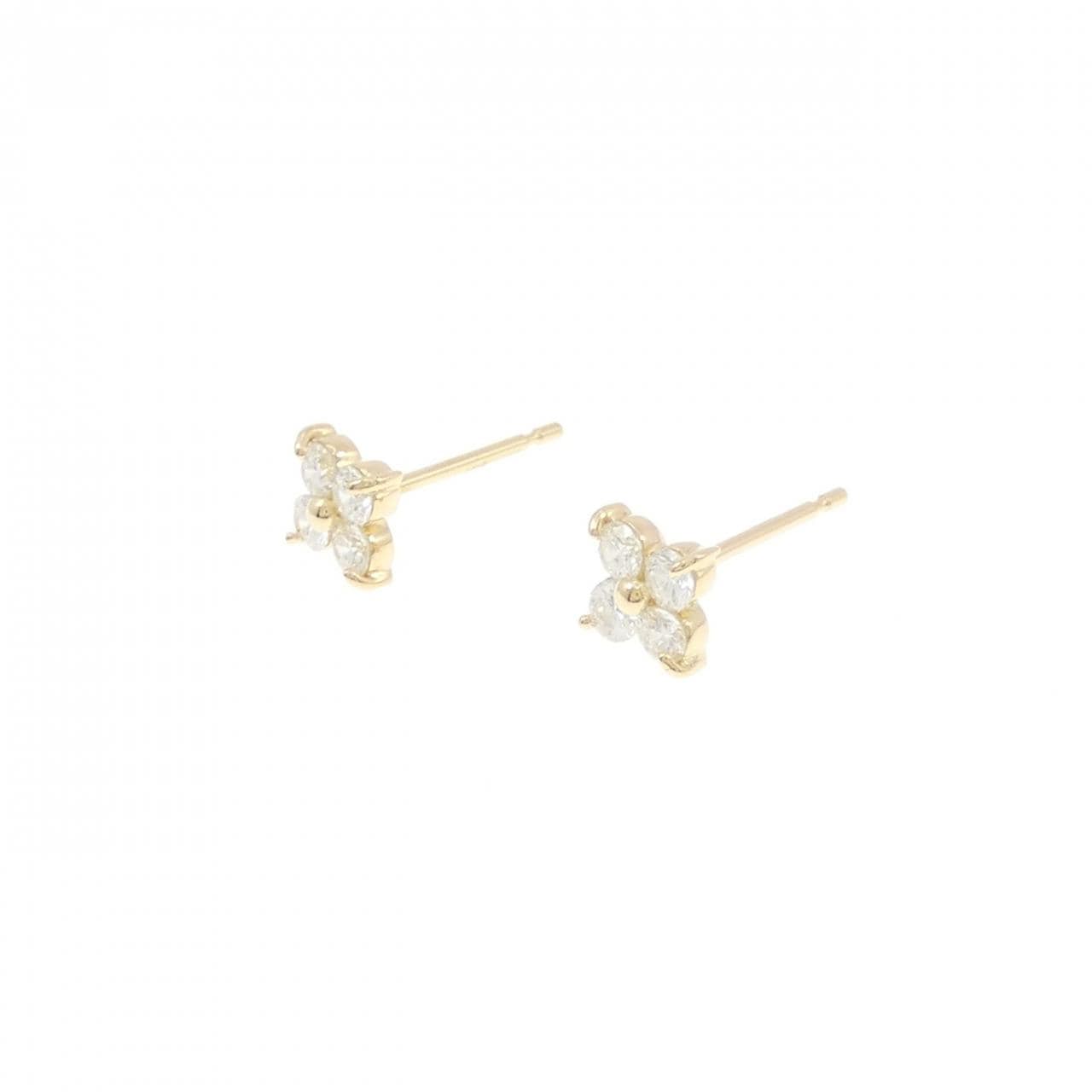 【リメイク】K18YG フラワー ダイヤモンド ピアス 0.30CT