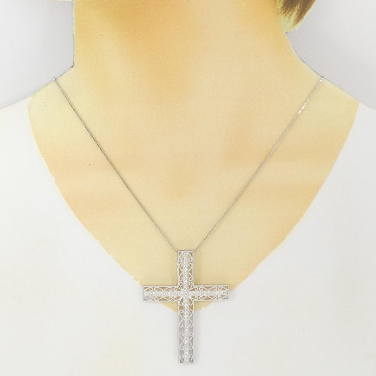 K18WG クロス ダイヤモンド ネックレス 0.92CT