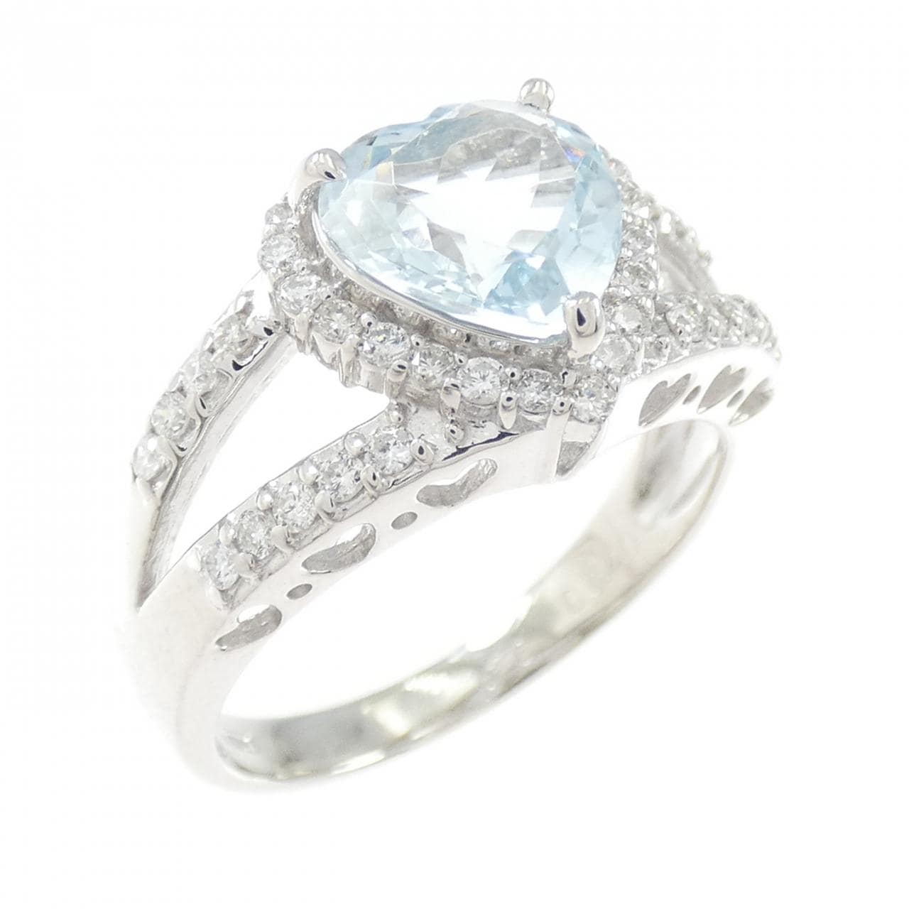 K18WG ハート アクアマリン リング 1.28CT