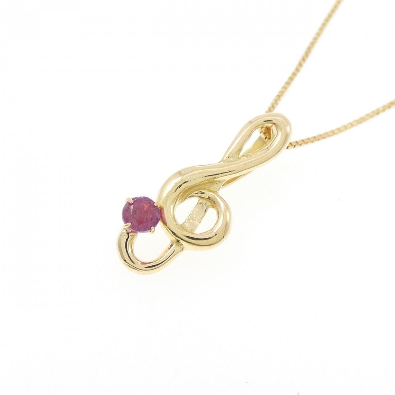 K18YG/18KTYG ト音記号 ルビー ネックレス