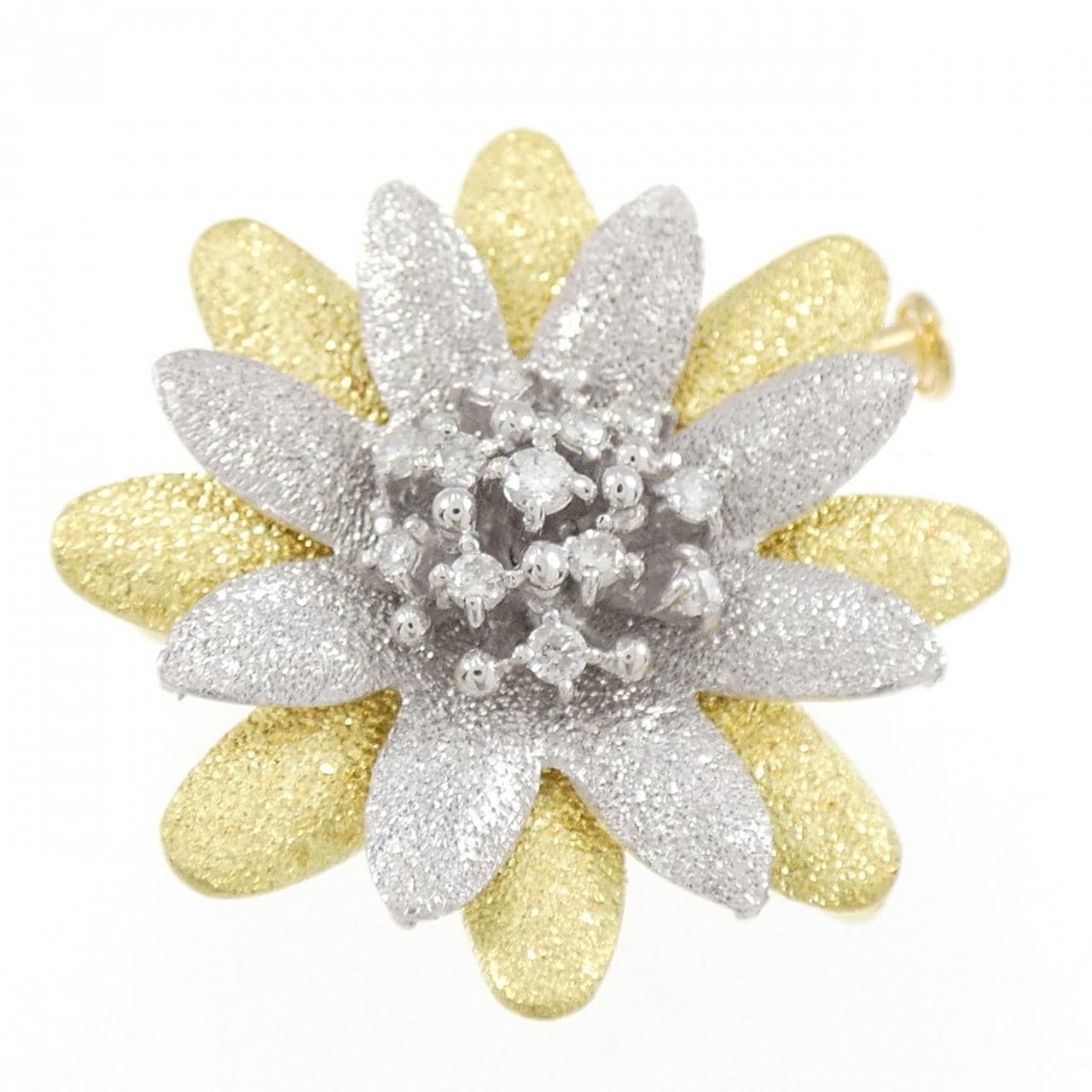 K18YG/K18WG Flower Diamond Brooch 0.13CT
