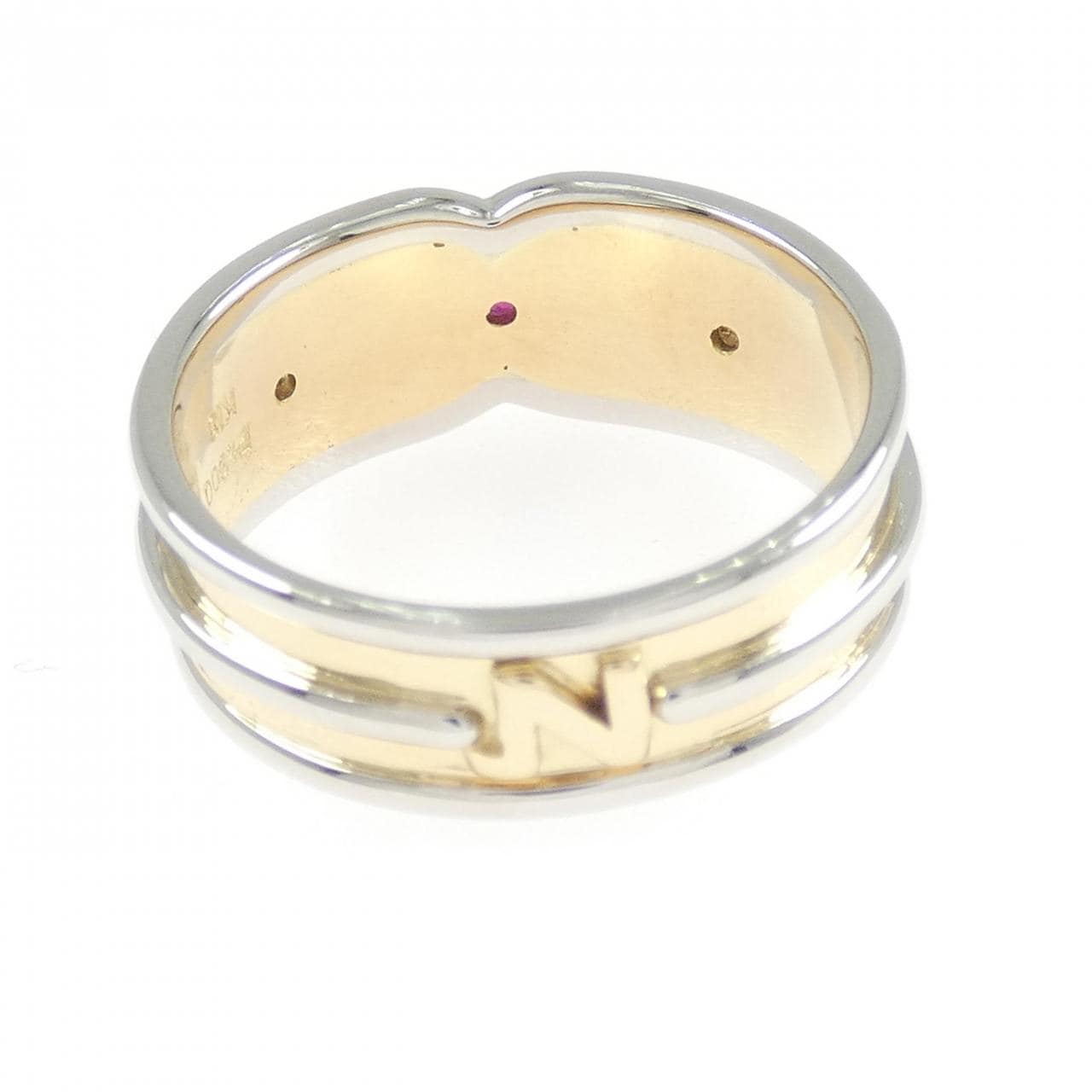 K18YG/PT900花朵紅寶石戒指