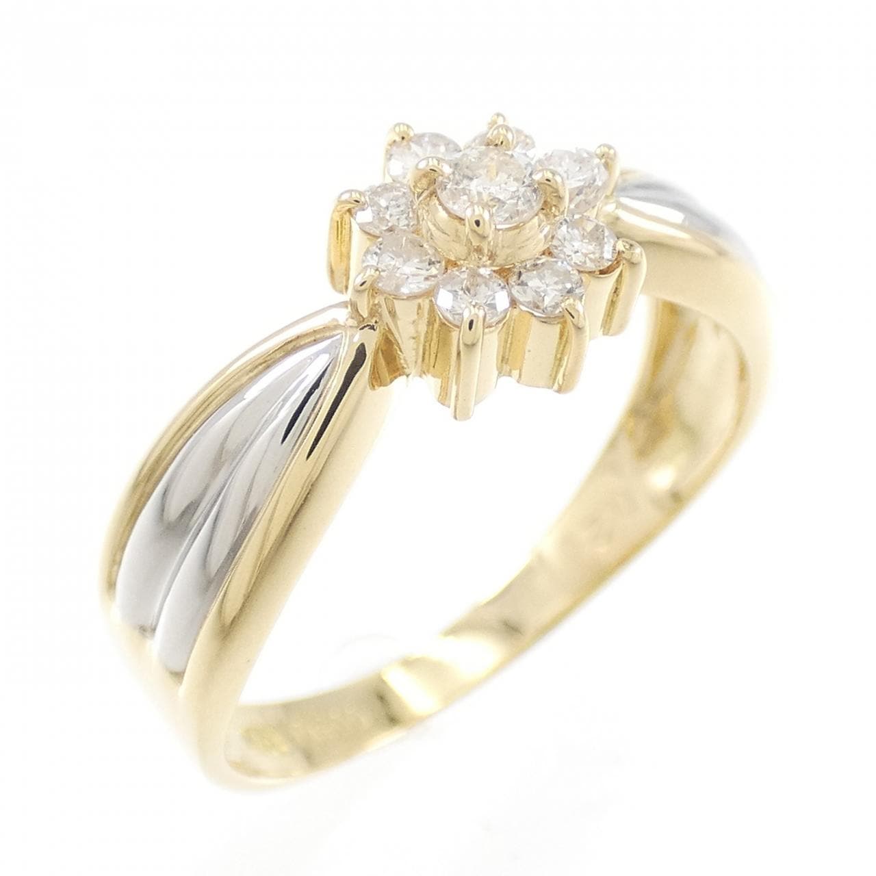 K18YG/PT900 フラワー ダイヤモンド リング 0.21CT