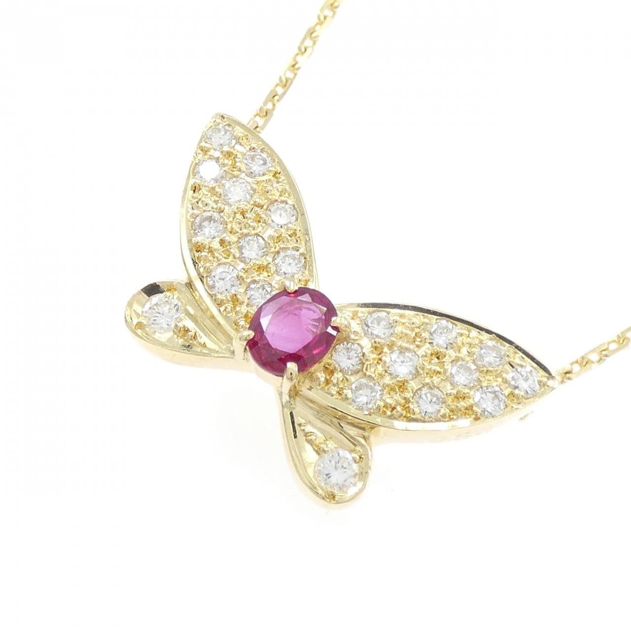 K18YG チョウチョウ ルビー ネックレス 0.478CT