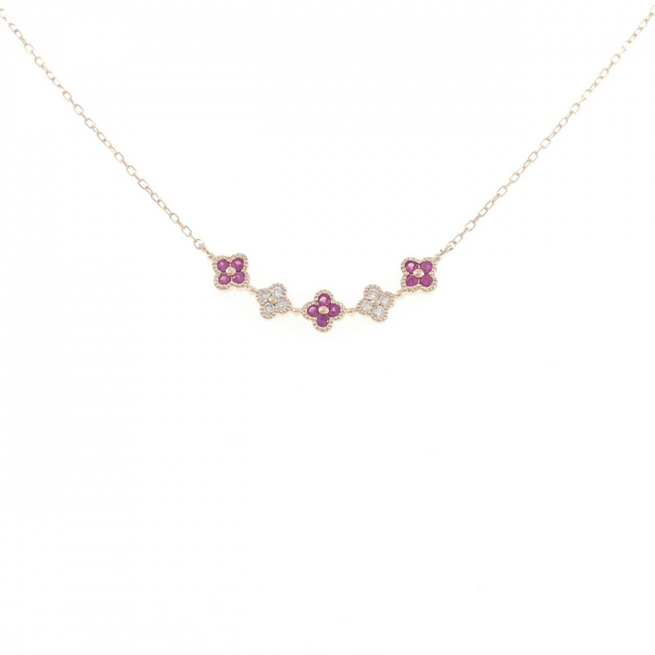 K18PG フラワー ルビー ネックレス 0.19CT
