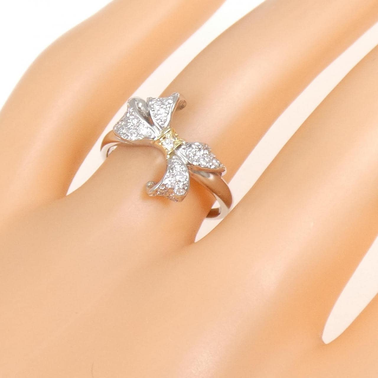 PT900/K18YG リボン ダイヤモンド リング 0.21CT