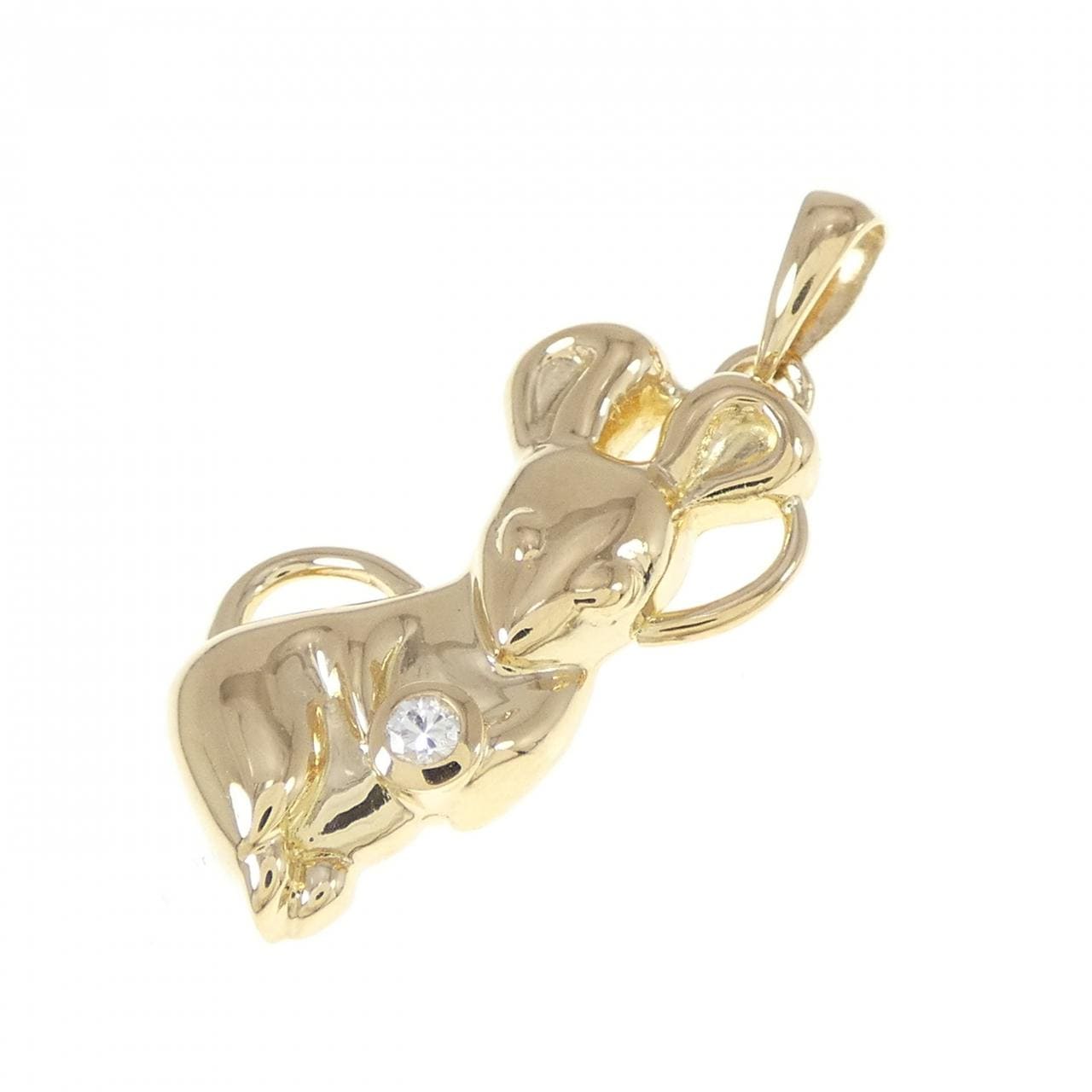 K18YG Mouse Diamond Pendant 0.03CT