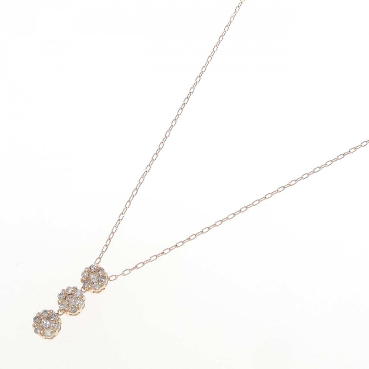 K14PG/K18PG フラワー ダイヤモンド ネックレス 0.30CT