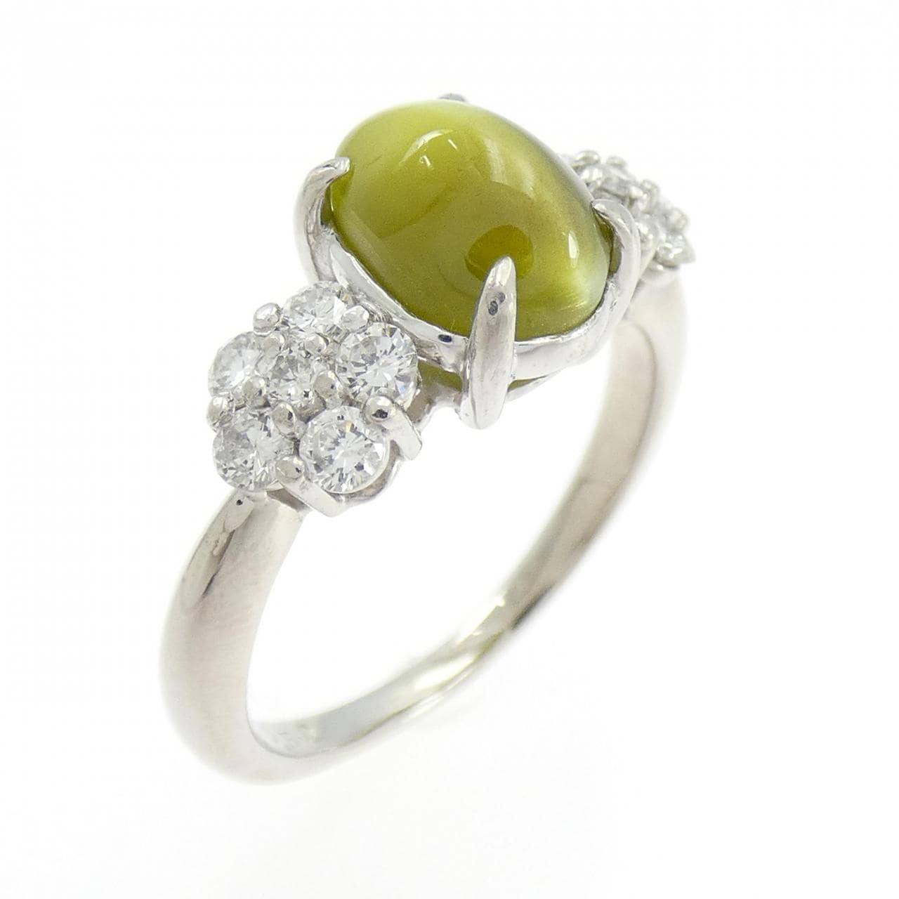 PT900 フラワー クリソベリルキャッツアイ リング 3.61CT