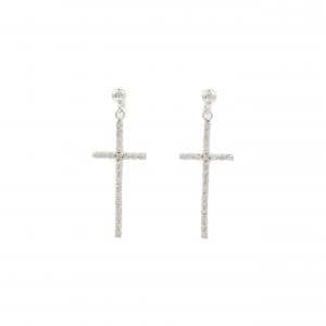 K18WG クロス ダイヤモンド ピアス 0.20CT