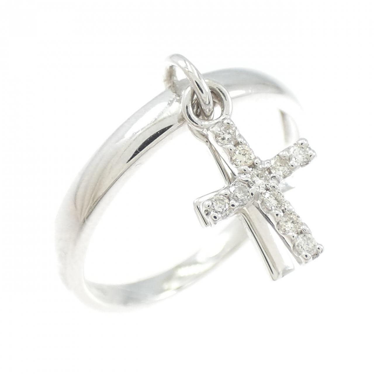 K18WG クロス ダイヤモンド リング 0.08CT