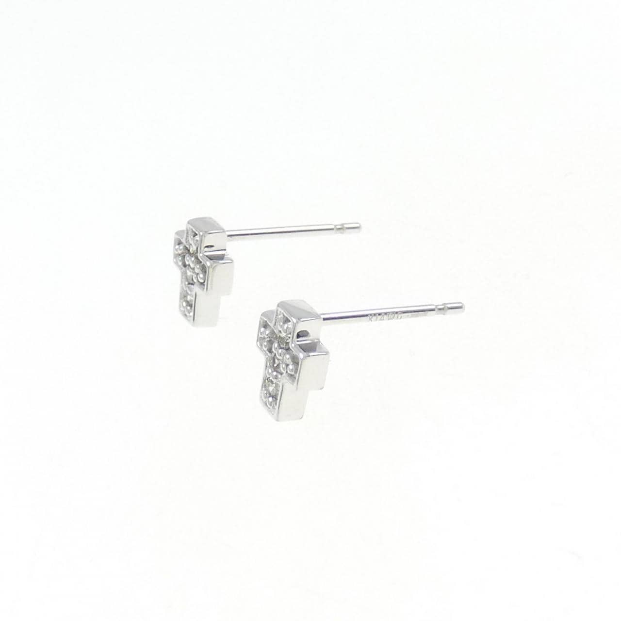 K14WG クロス ダイヤモンド ピアス 0.06CT