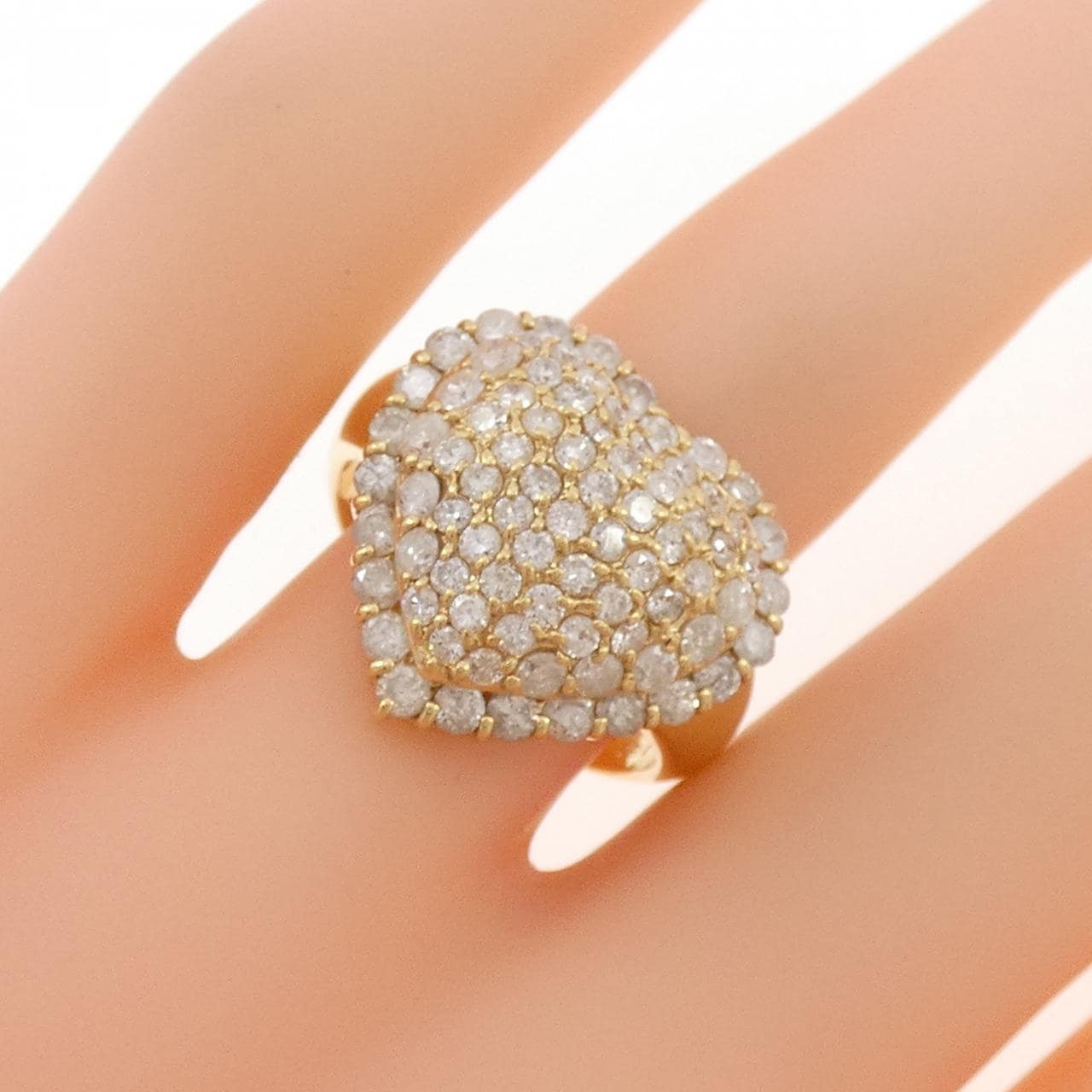 K18YG ハート パヴェ ダイヤモンド リング 1.80CT