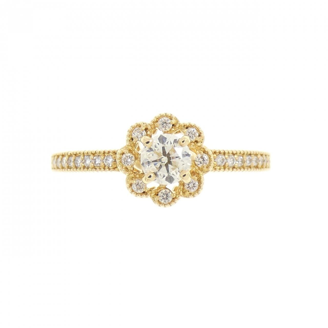 【新品】K18YG フラワー ダイヤモンド リング 0.23CT
