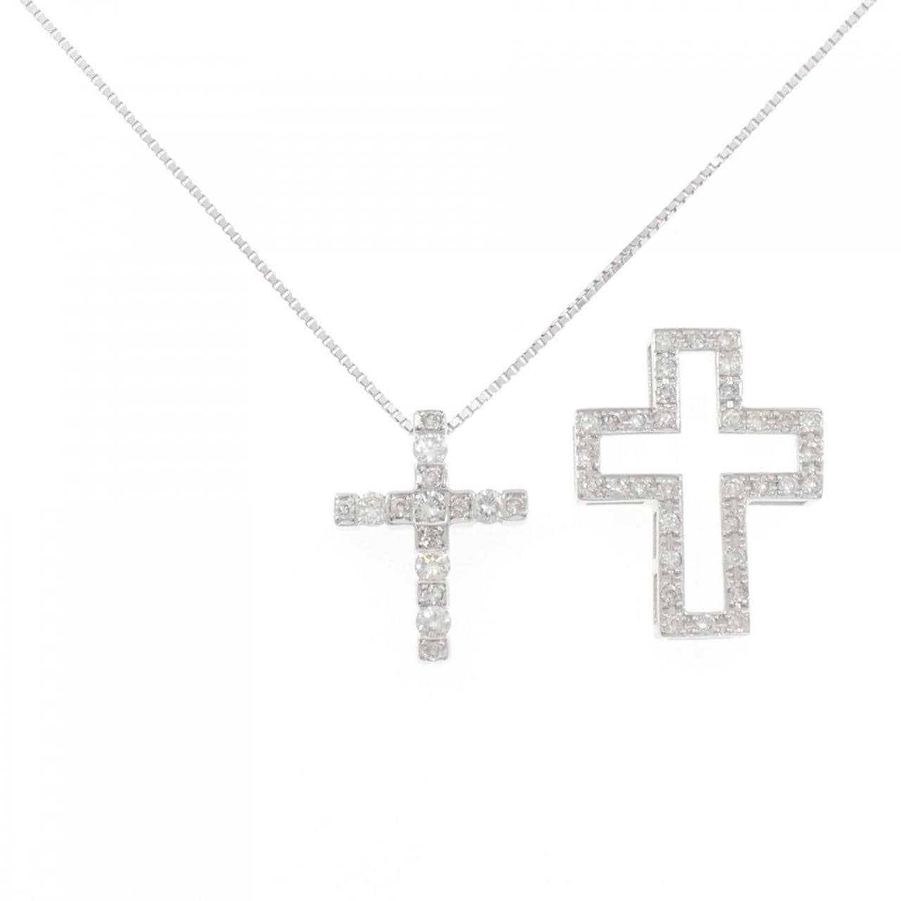 K18WG 2WAY クロス ダイヤモンド ネックレス 0.40CT