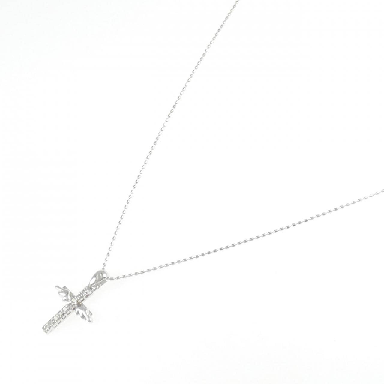 K18WG クロス×ウイング ダイヤモンド ネックレス 0.09CT