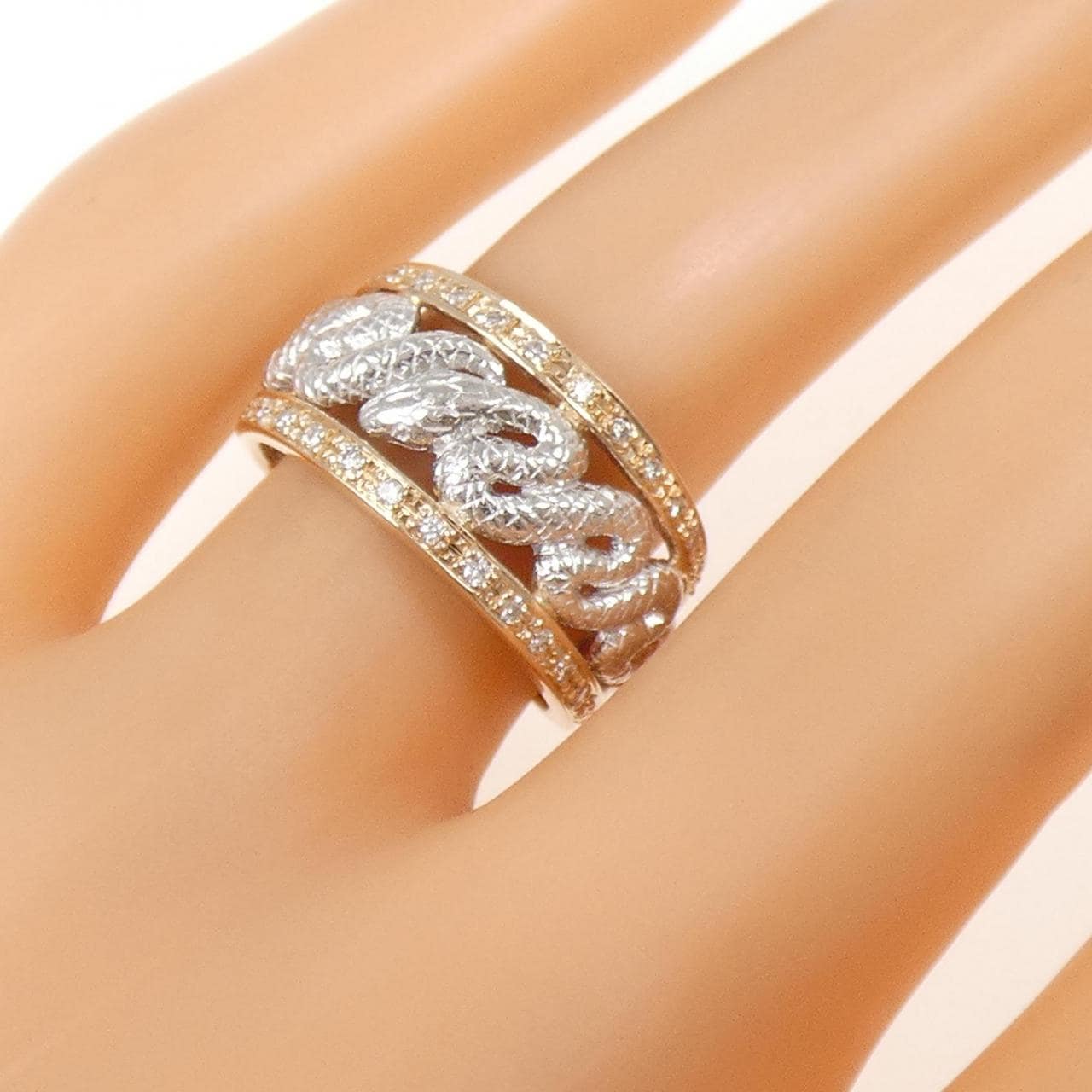 K18PG/PT900 スネーク ダイヤモンド リング 0.20CT