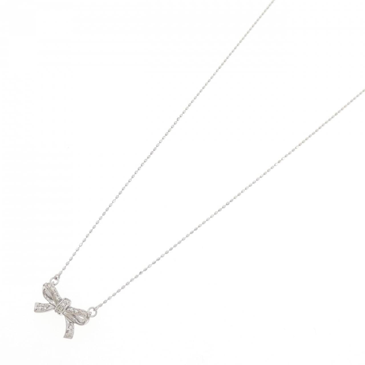 K18WG リボン ダイヤモンド ネックレス 0.13CT