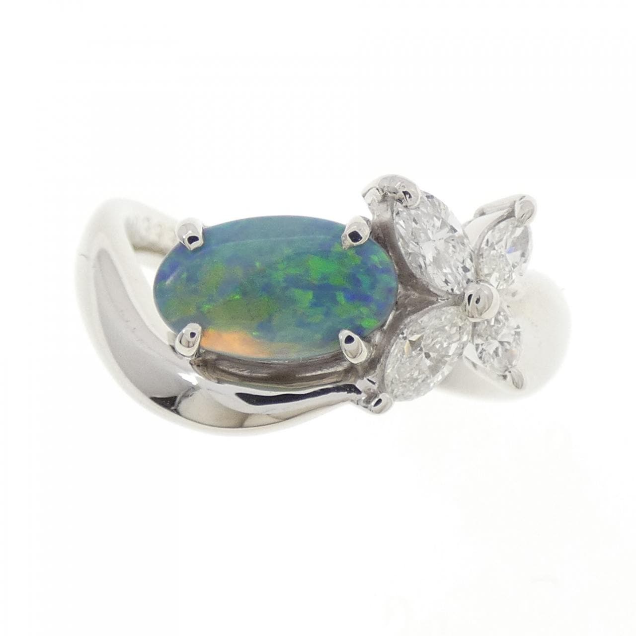 PT900 フラワー ブラックオパール リング 0.499CT