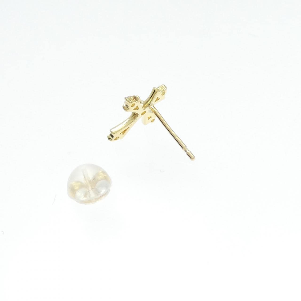 K18YG クロス ダイヤモンド ピアス 0.04CT 片耳