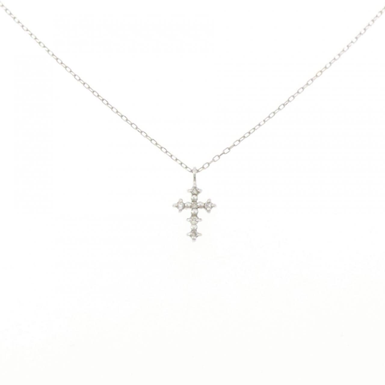 K10WG クロス ダイヤモンド ネックレス 0.04CT