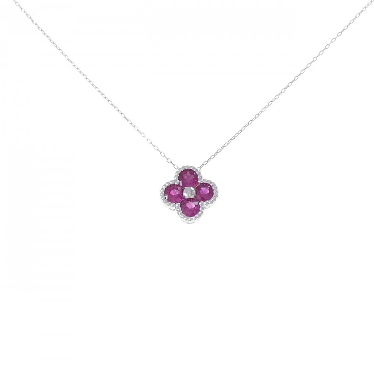 K18WG フラワー ルビー ネックレス 0.55CT