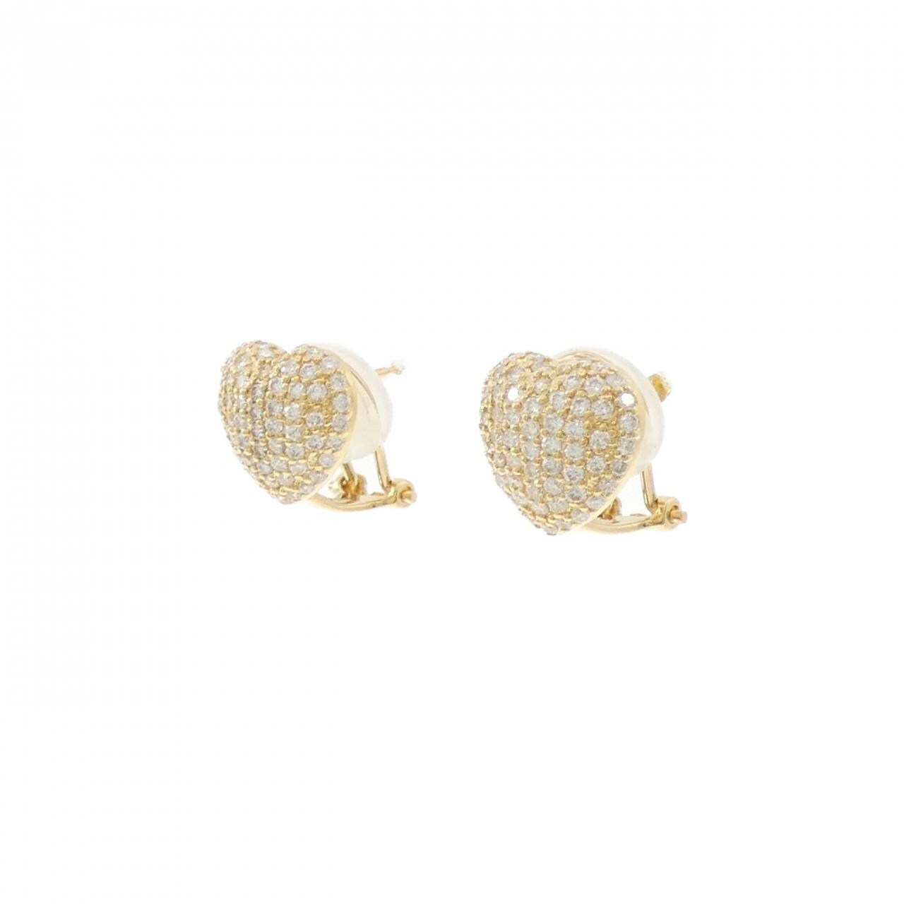 K18YG Heart x Pave Diamond Earrings 1.02CT