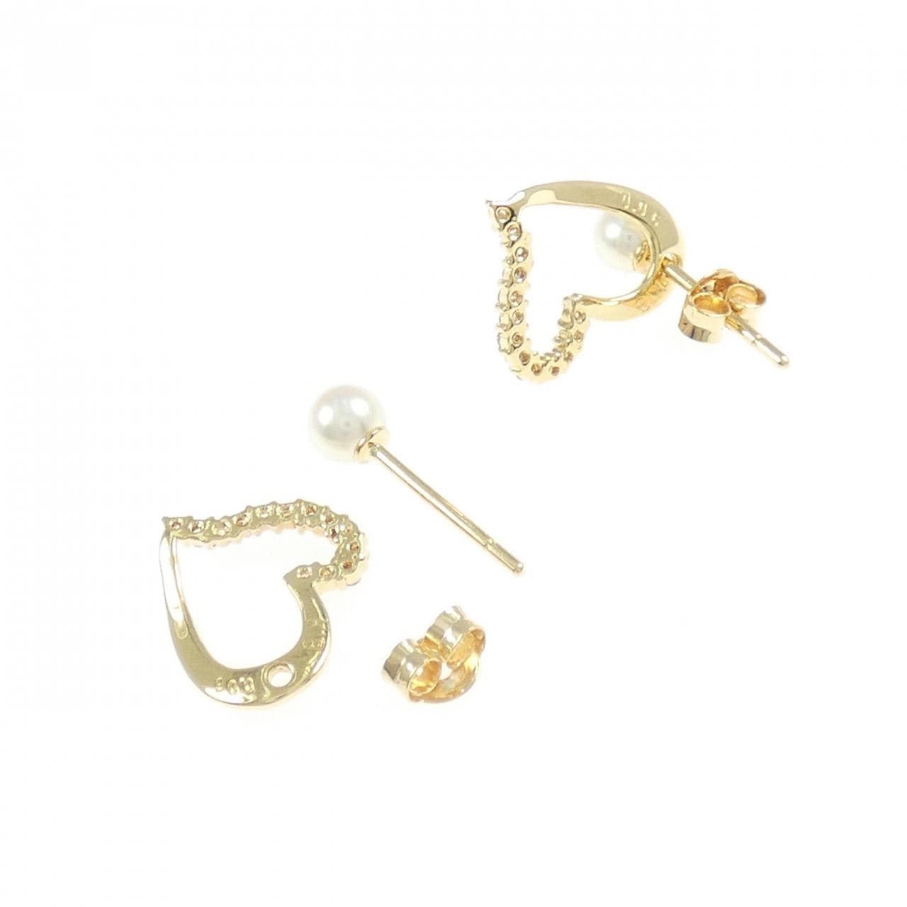 K18YG 2WAY ハート アコヤパール ピアス 3.6mm