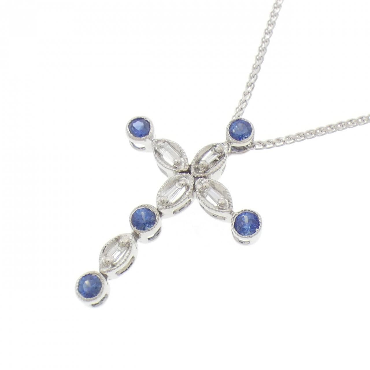 K18WG/750WG クロス サファイヤ ネックレス 0.35CT
