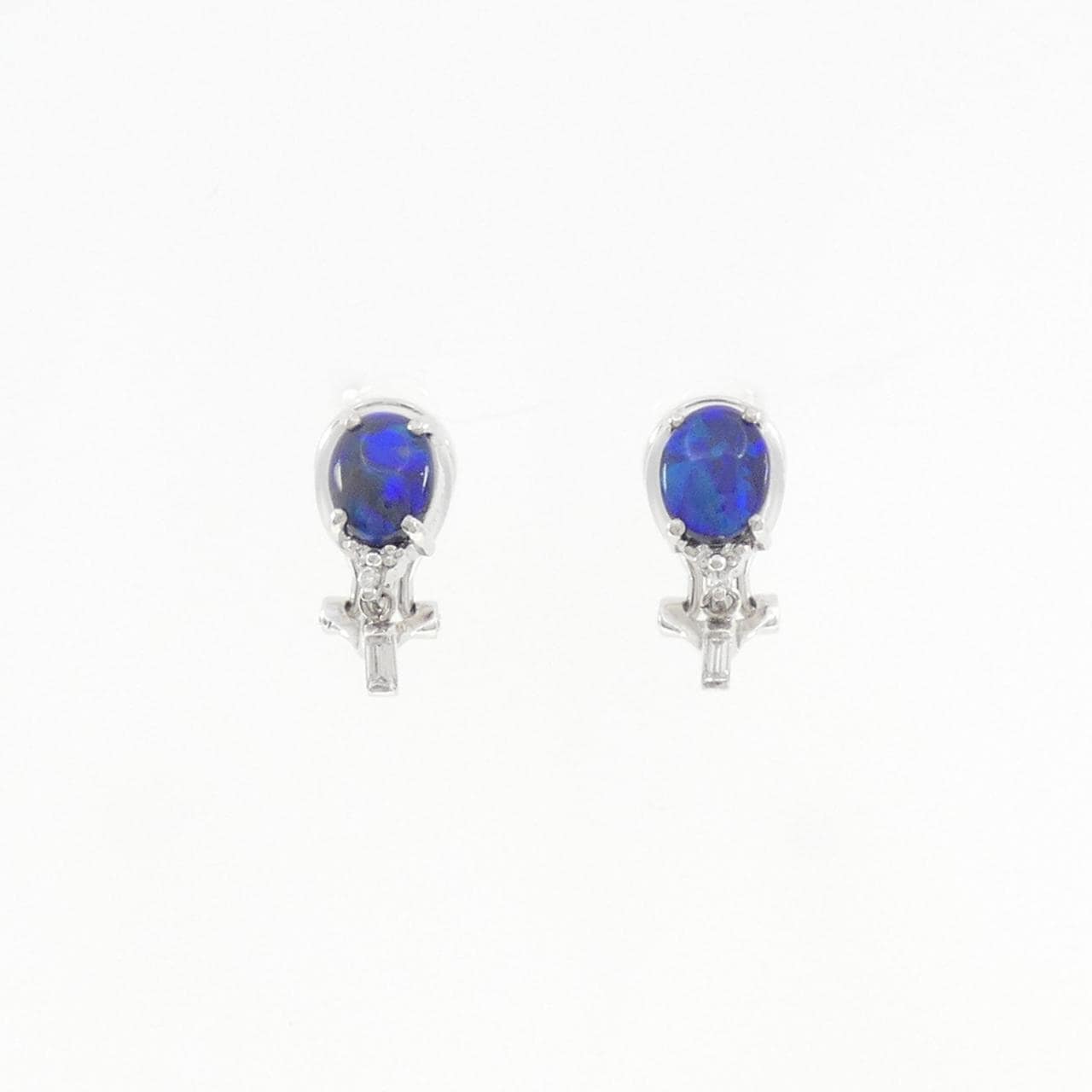 PT900/K14WG ブラックオパール イヤリング 1.67CT