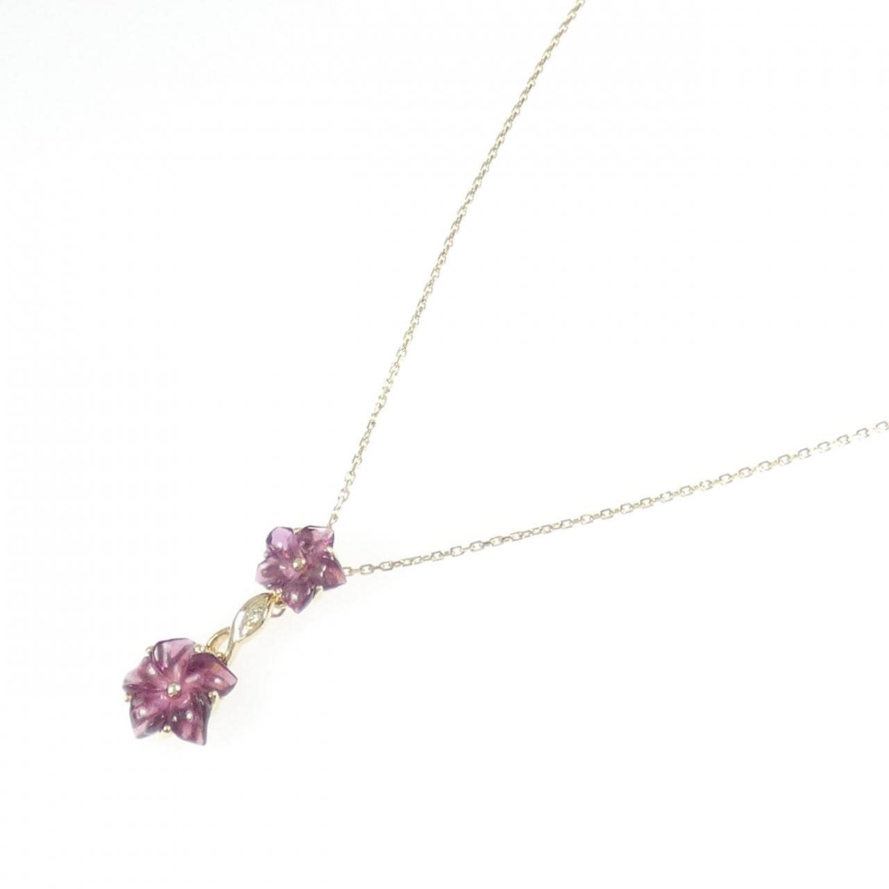 14KYG フラワー ガーネット ネックレス