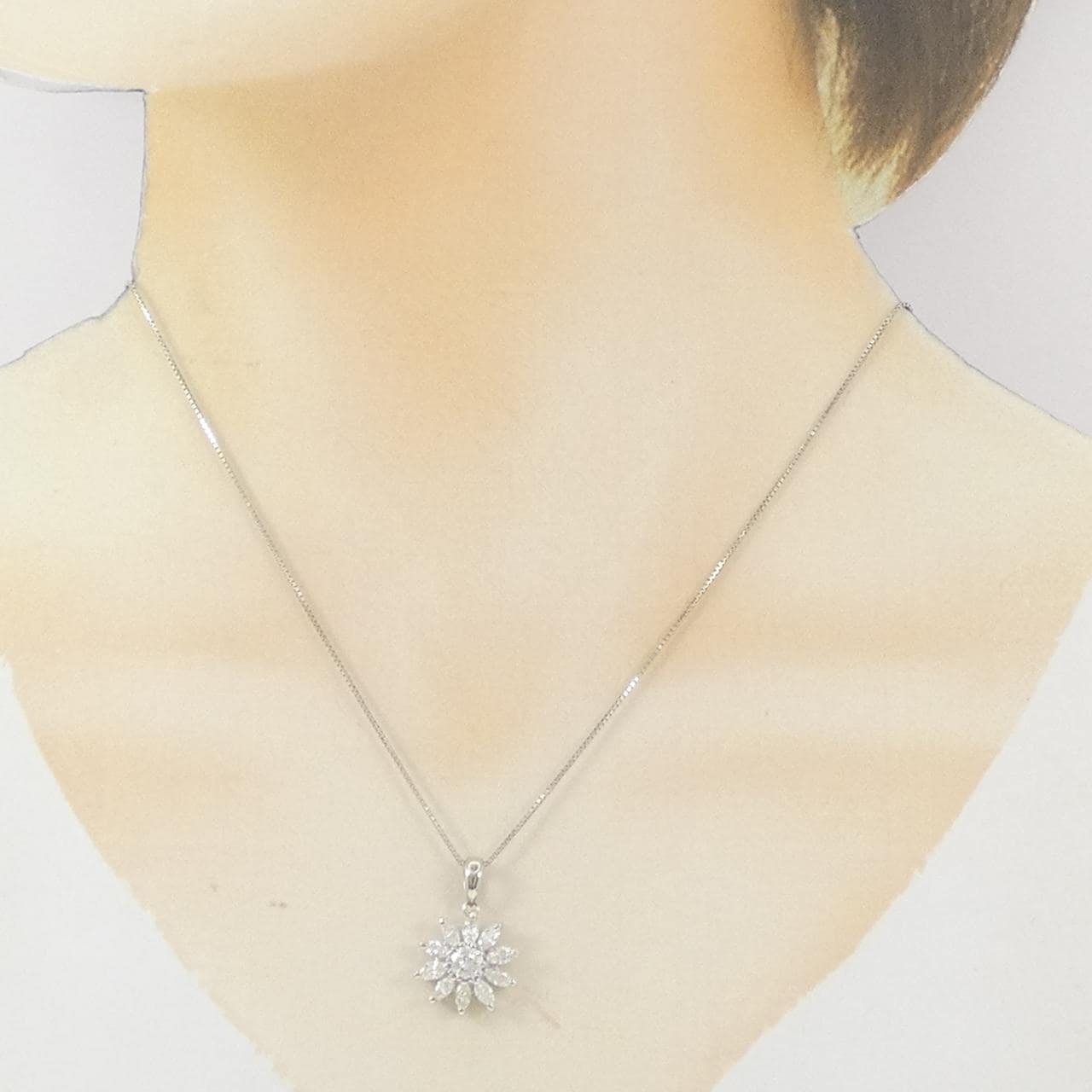 PT900/PT850 フラワー ダイヤモンド ネックレス 1.04CT
