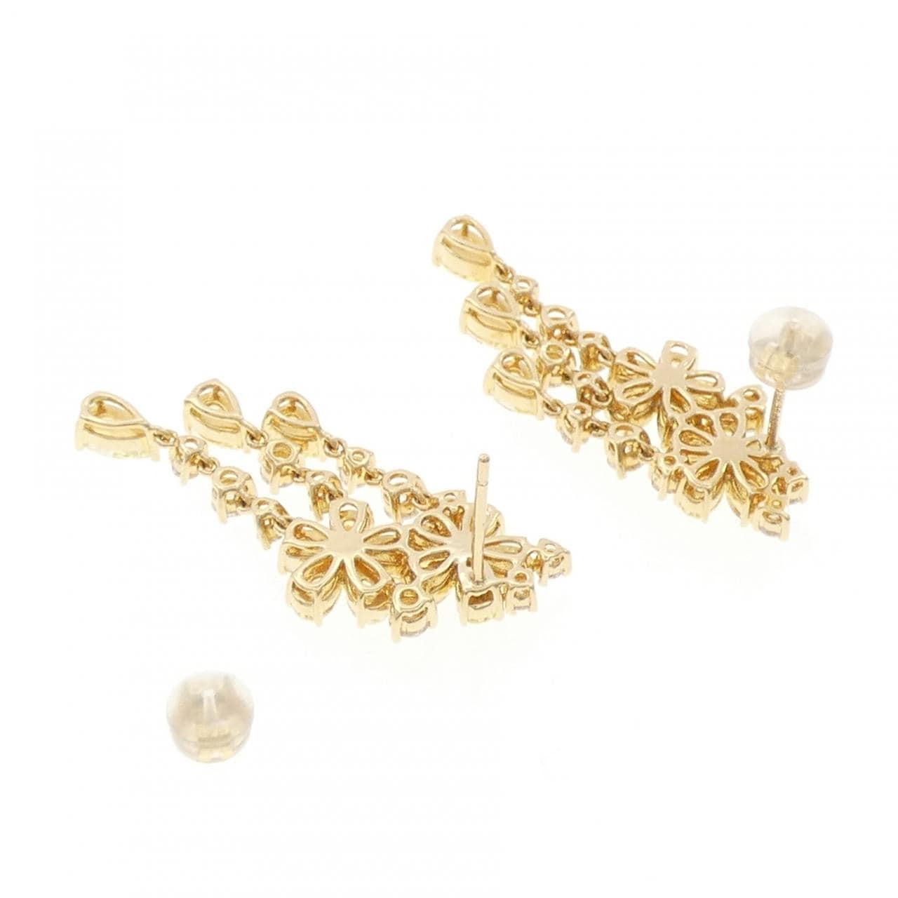 750YG/K18YG フラワー ダイヤモンド ピアス 6.136CT