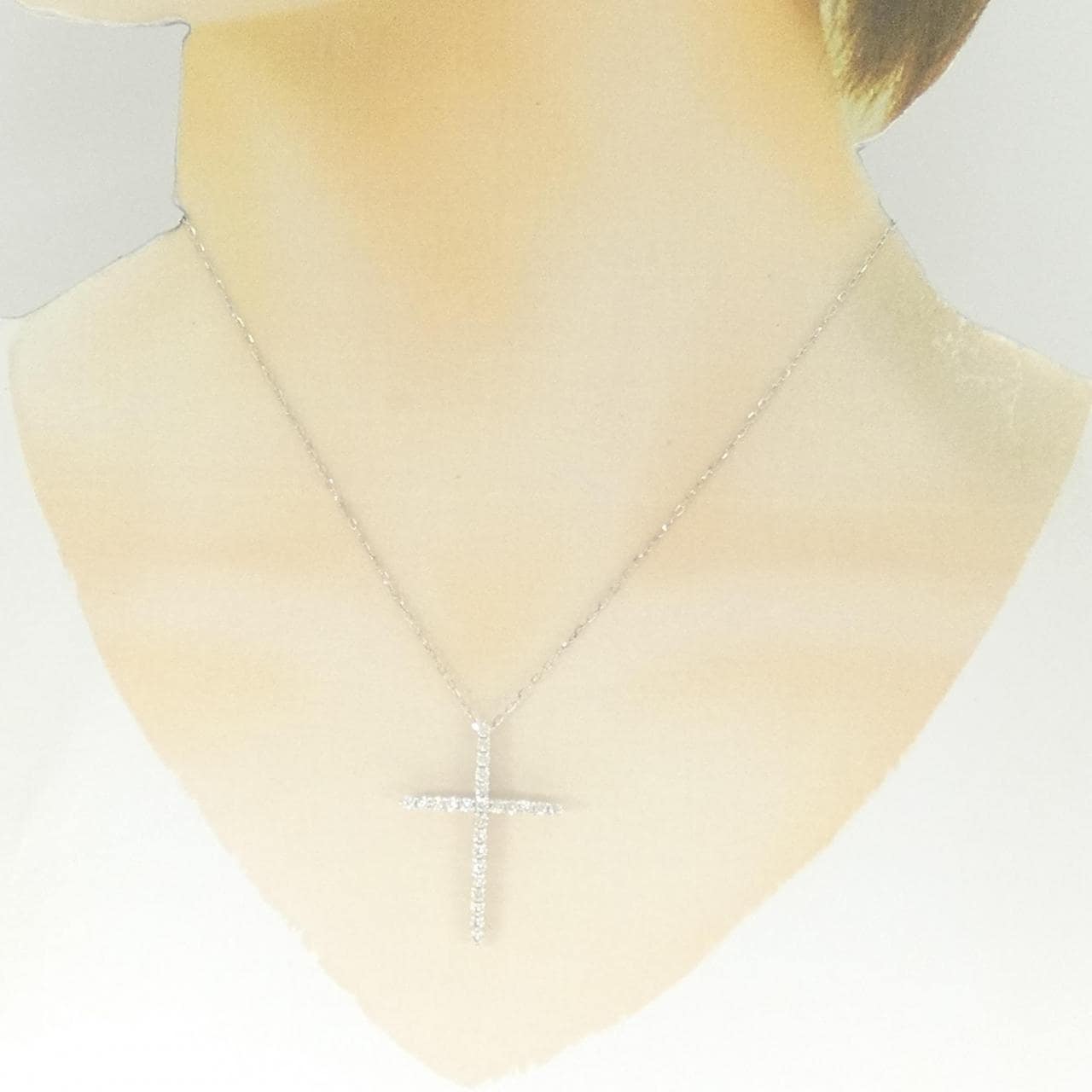K18WG/PT850 クロス ダイヤモンド ネックレス 0.70CT