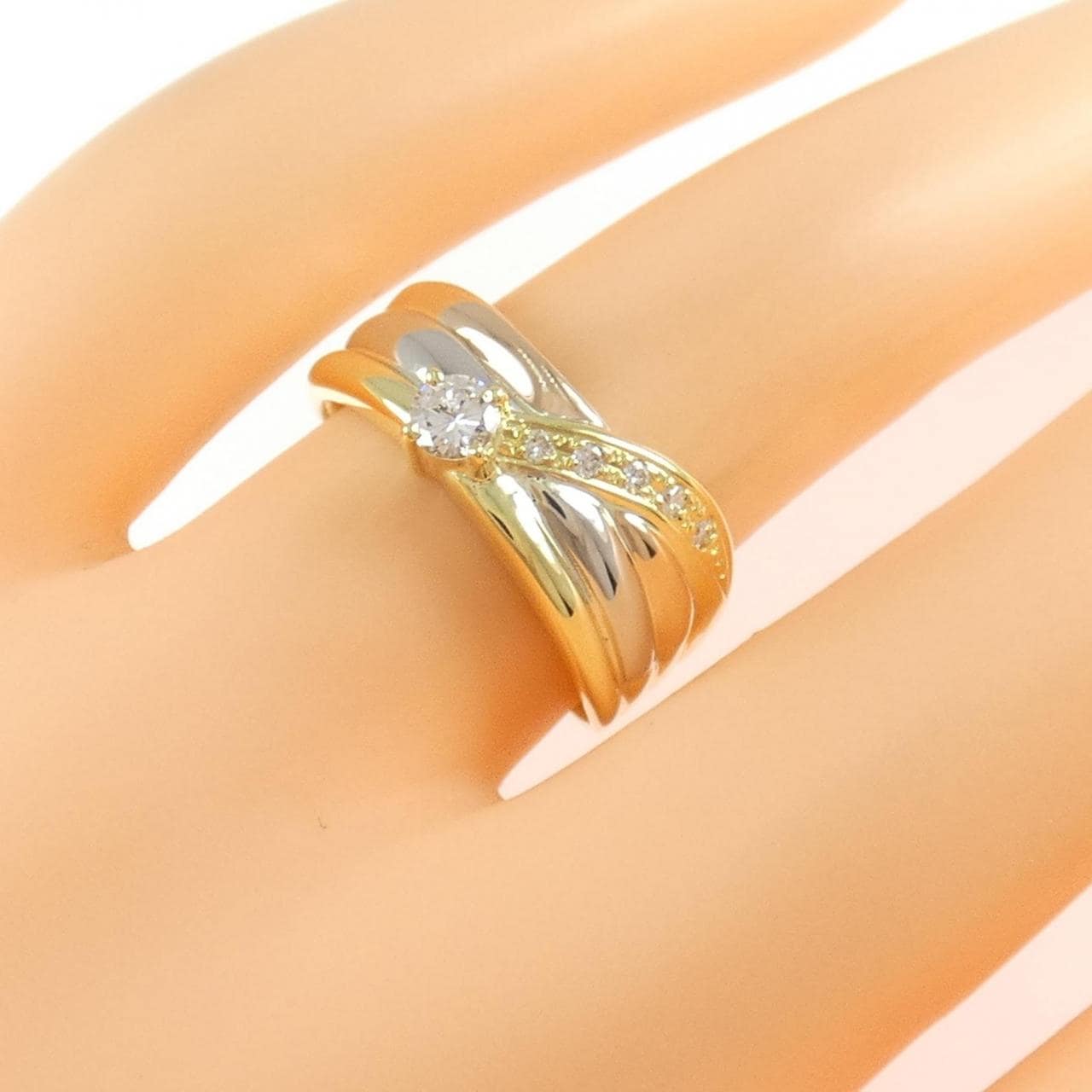 K18YG/PT900/K18PG ダイヤモンド リング 0.20CT