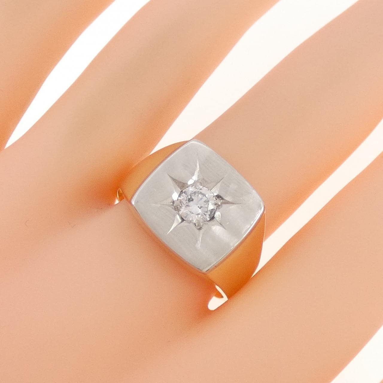 K18YG/PT900 印台 ダイヤモンド リング 0.36CT