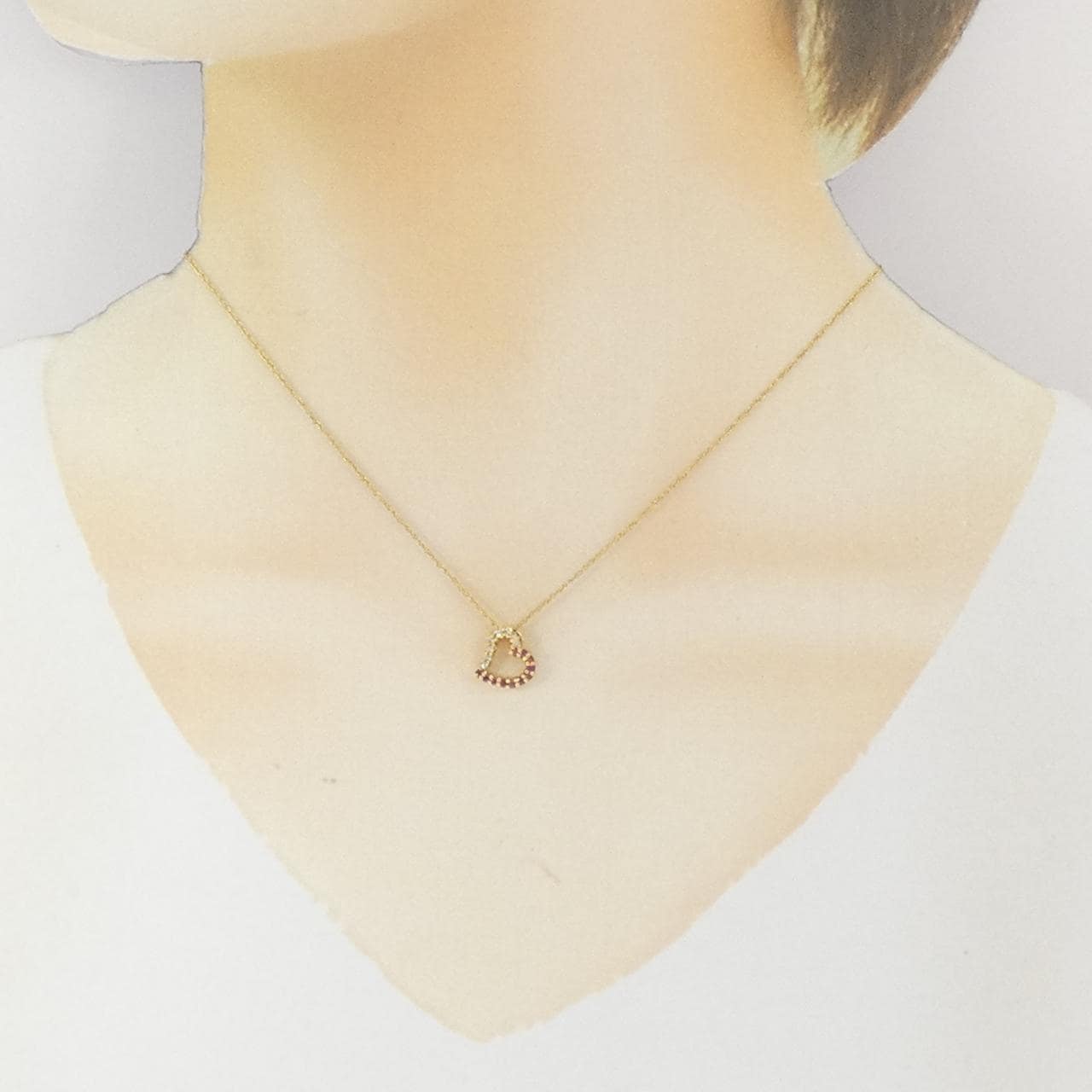 K18YG/750YG ハート ルビー ネックレス 0.15CT