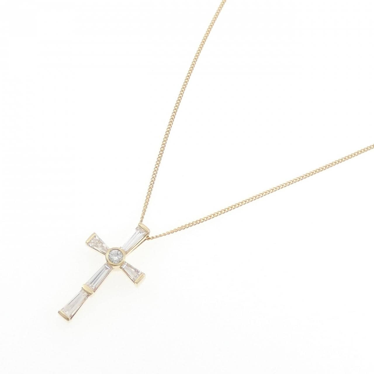 K18YG/750YG クロス ダイヤモンド ネックレス 0.10CT