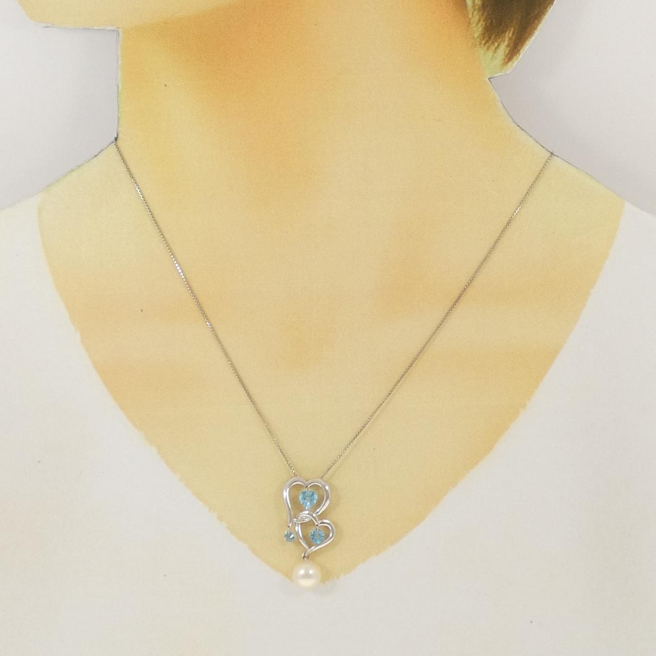 K18WG/PT850 ハート アコヤパール ネックレス 8mm