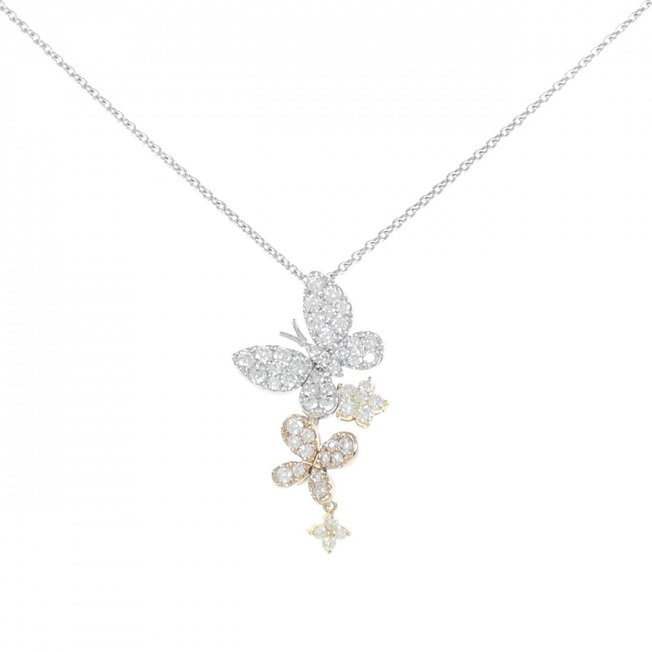 K18WG/K18YG Butterfly x Flower Diamond Necklace 0.93CT