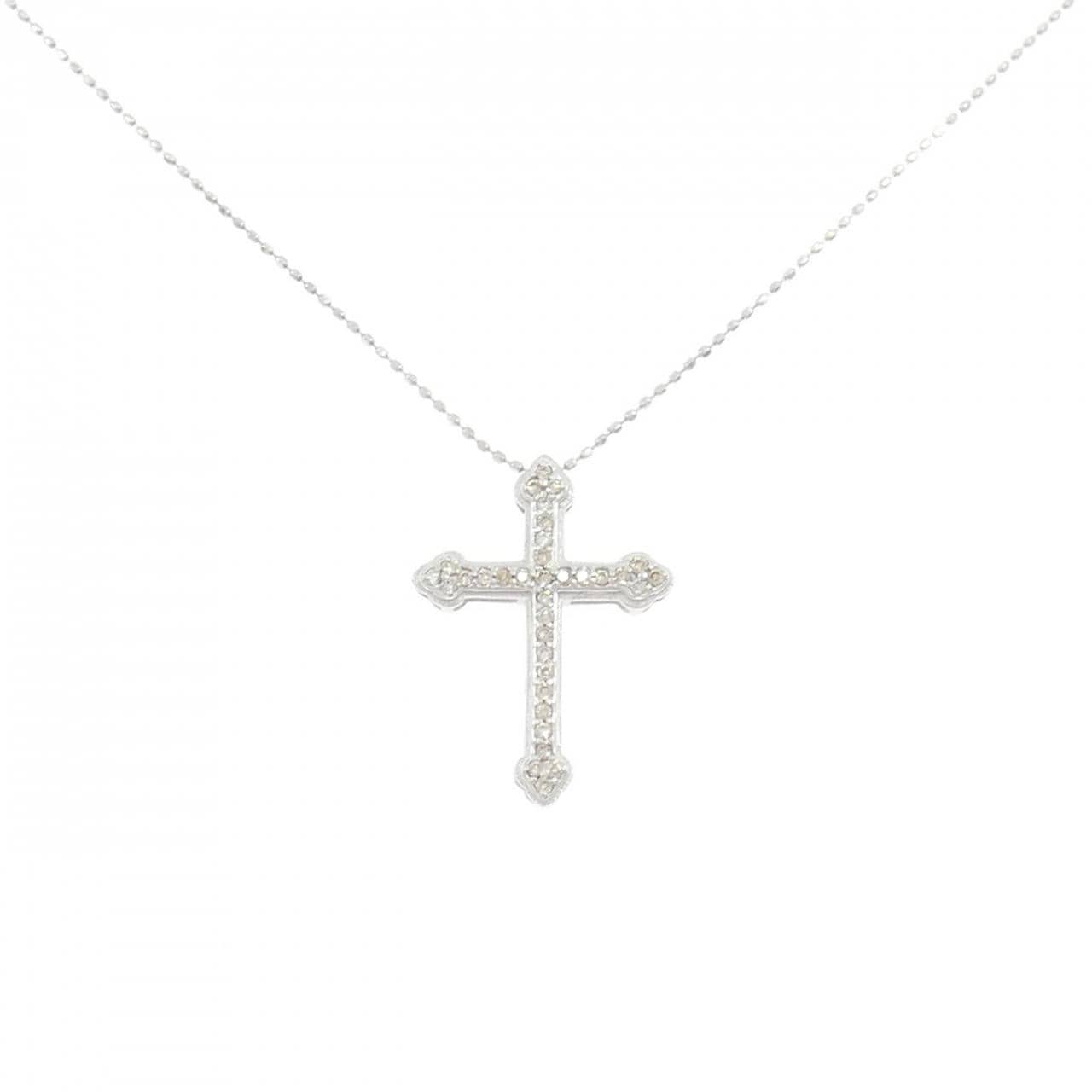 K18WG クロス ダイヤモンド ネックレス 0.20CT