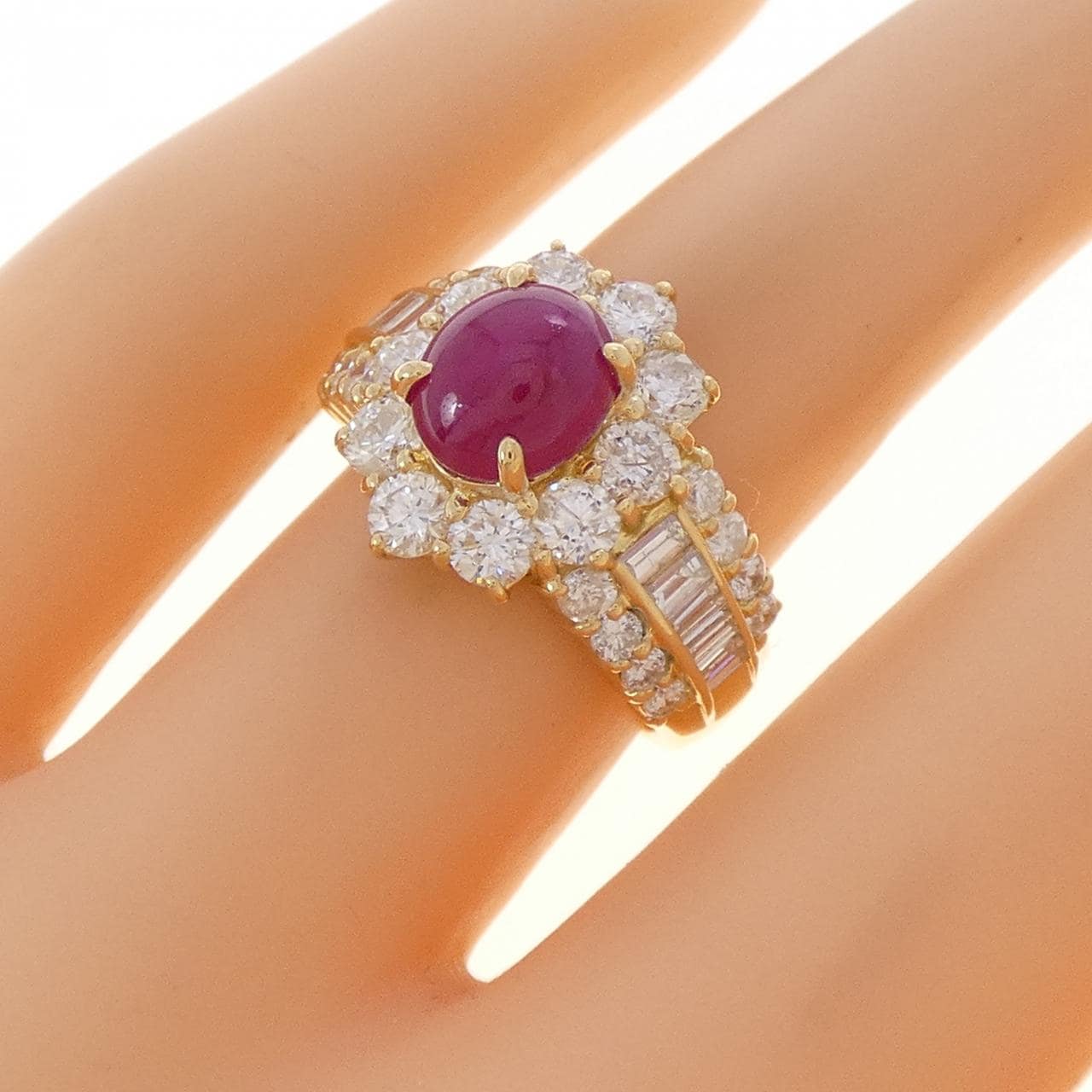 K18YG ルビー リング 2.12CT