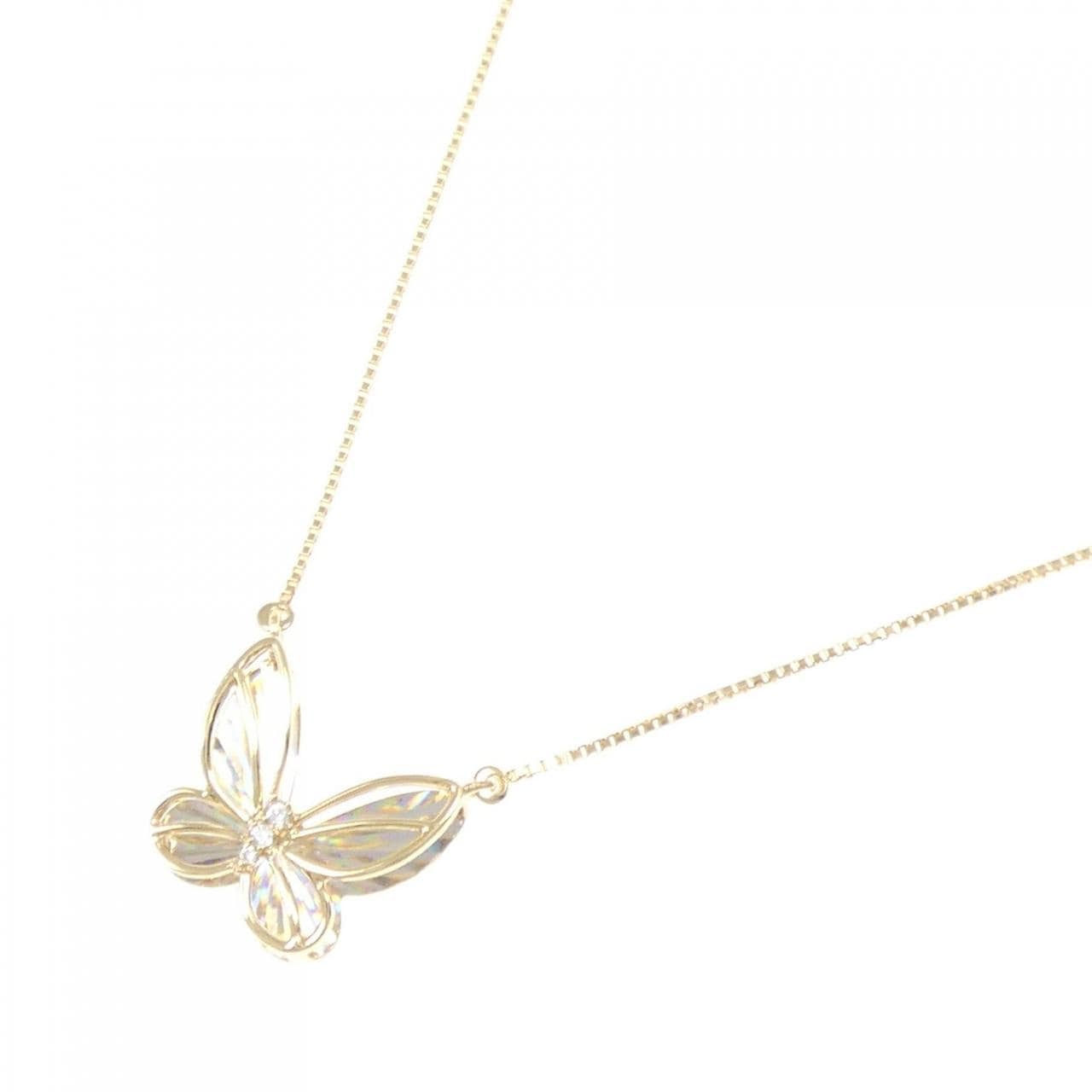K18YG バタフライ ダイヤモンド ネックレス 0.01CT
