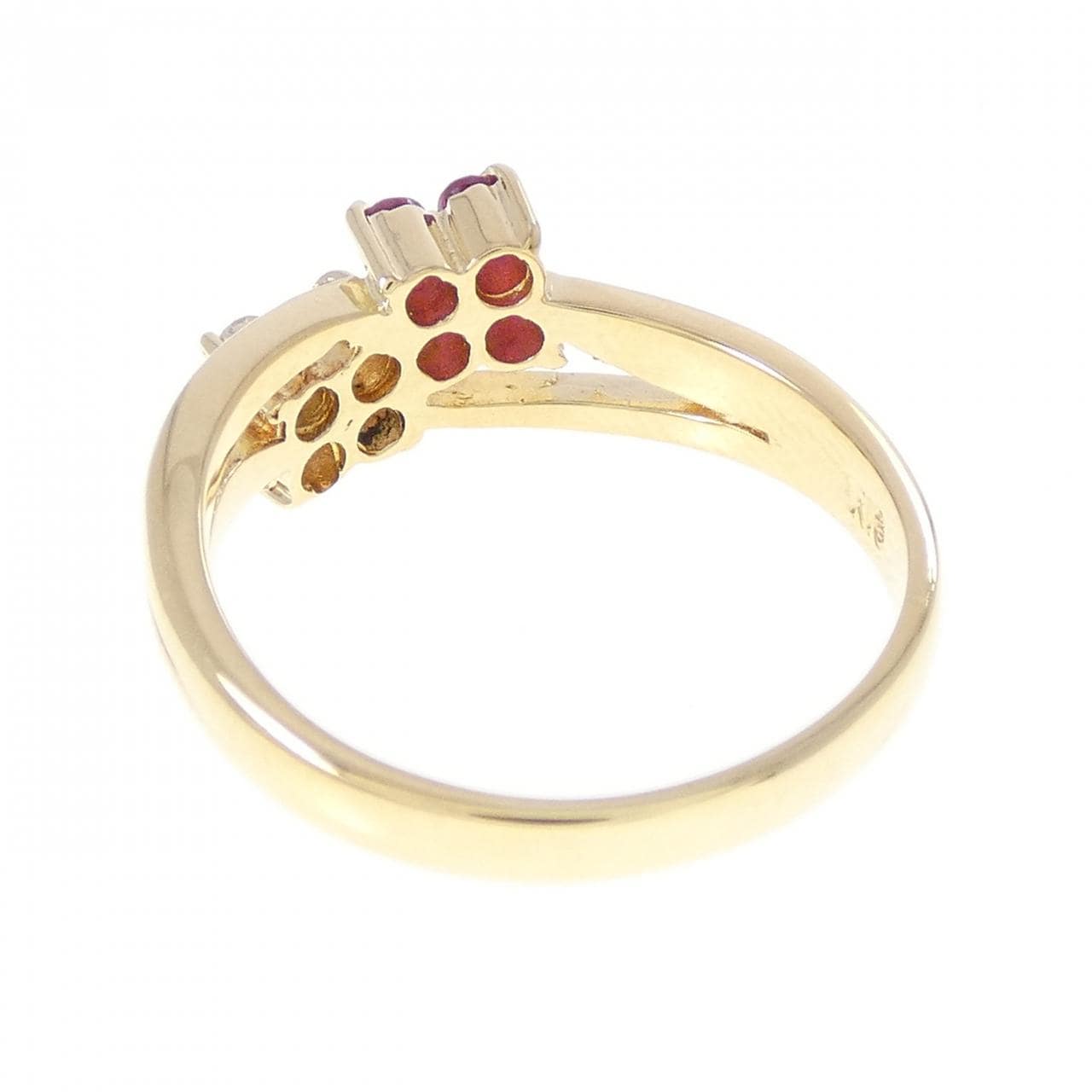 K18YG フラワー ルビー リング 0.21CT