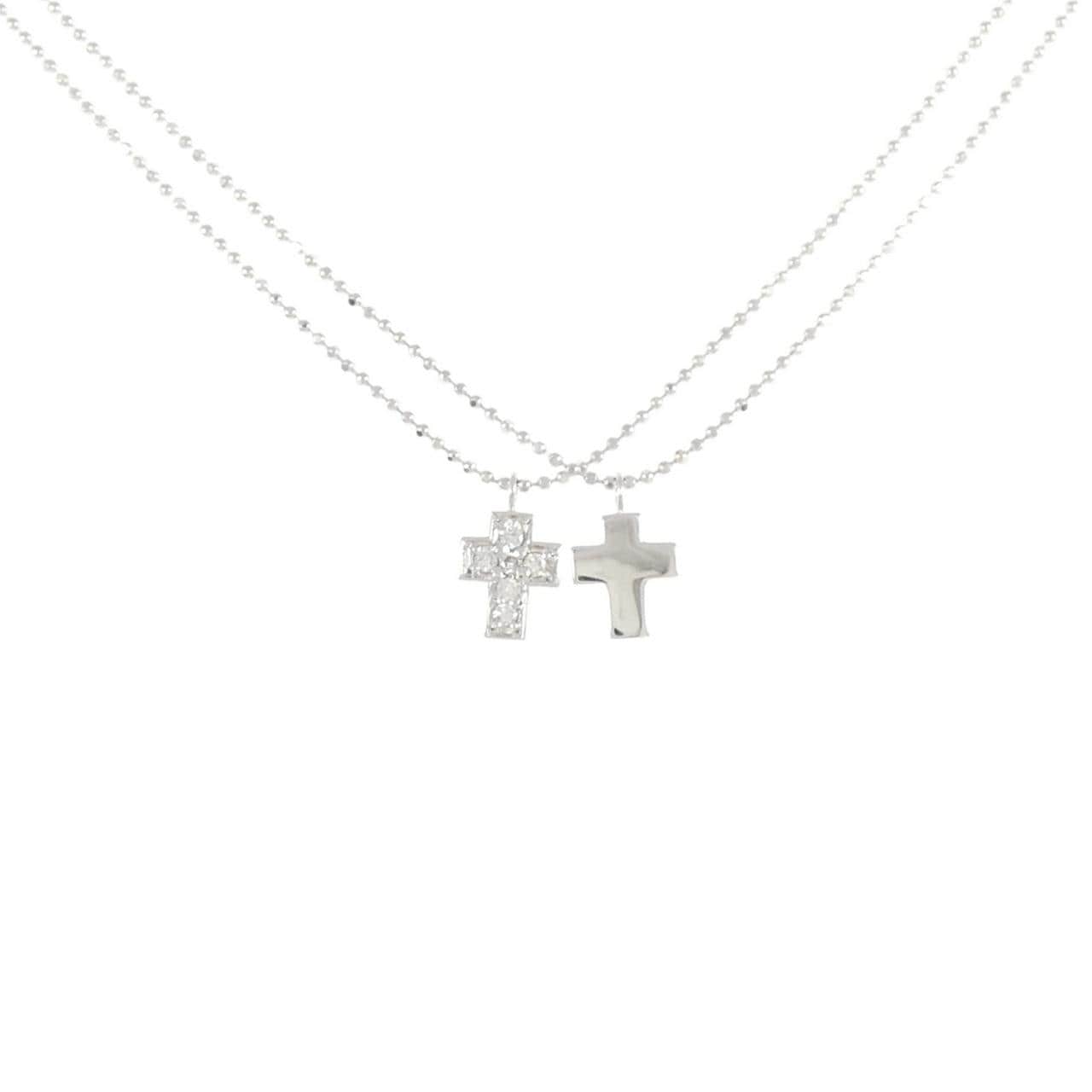 K18WG クロス ダイヤモンド ネックレス 0.08CT